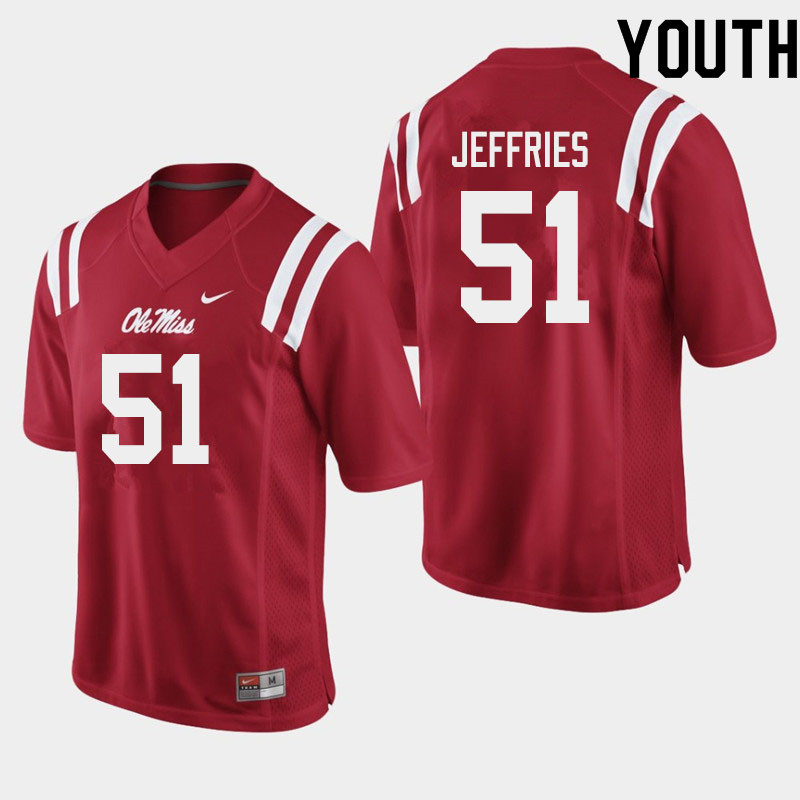 Youth #51 Eric Jeffries Ole Miss Rebels College Football Jerseys Sale-Red
